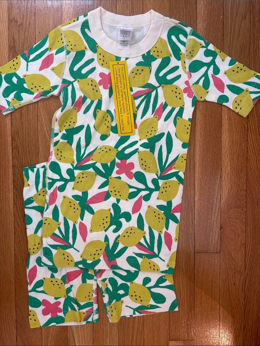 Hanna Andersson Yellow Lemon Print Pajama Set with Green and Pink Accents